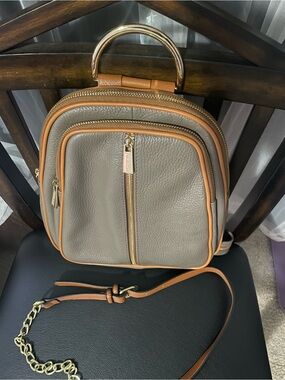 Valentina Taupe Mini Backpack with Tan Trim